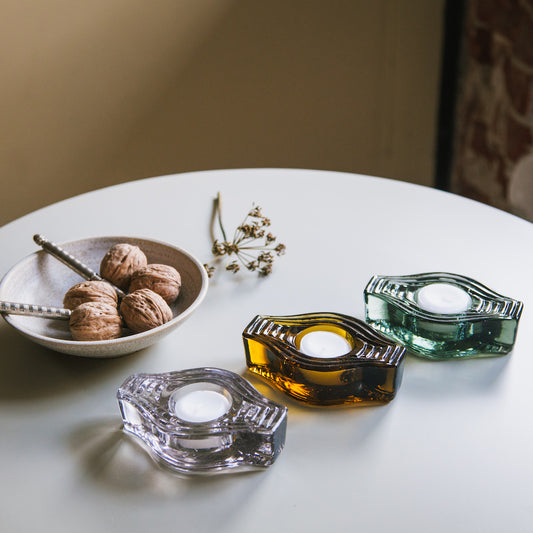 Tea Light Holder, Infinite Round, smokey green