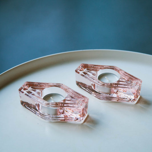 Tea Light Holder, Infinite Hexagon, blush pink