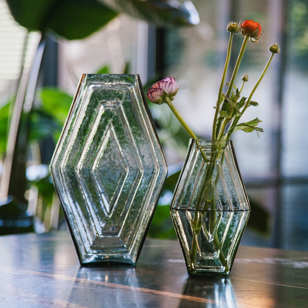 Vase large, Infinite Hexagon, smokey green