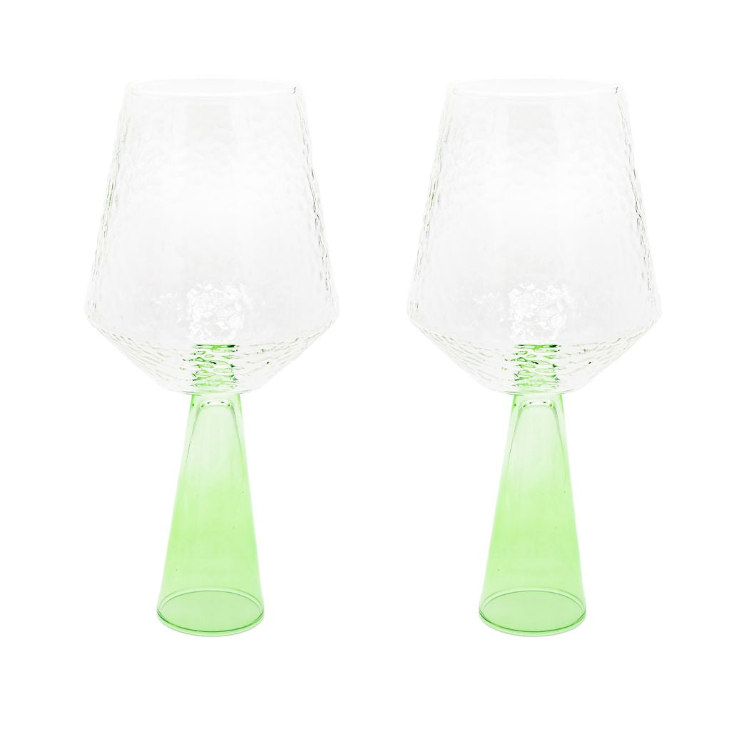 Wine Glass Claude, clear / green, set of 2