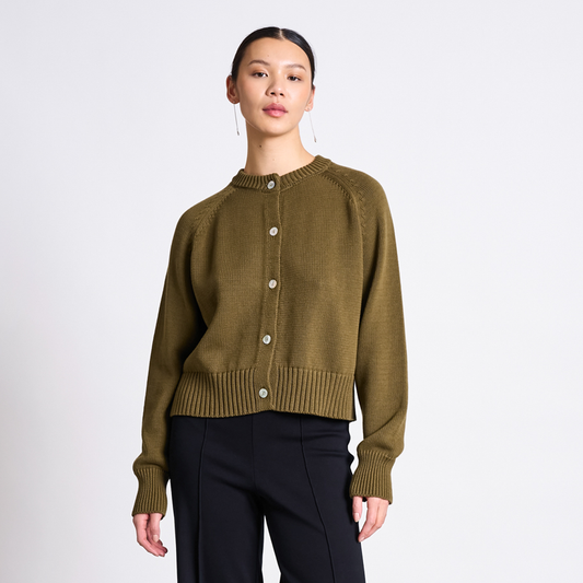 Relaxed crewneck cardigan sivia woody olive