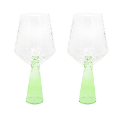 Wine Glass Claude, clear / green, set of 2